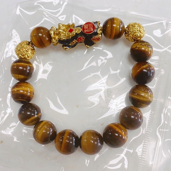Handmake 10mm Tiger Eye Unisex Lucky Feng Shui Pi Xiu Bracelet 8 inches - Picture 1 of 2